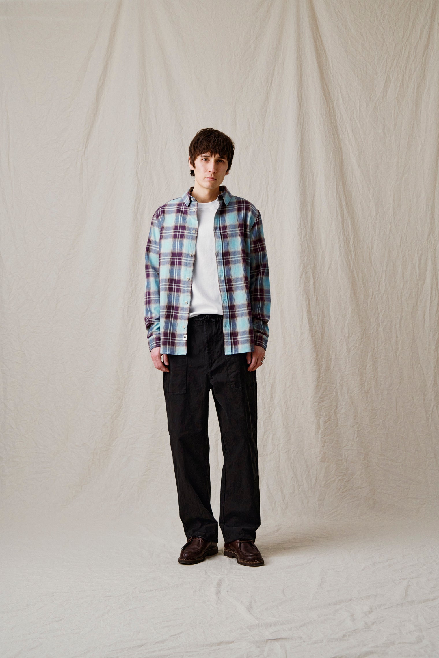 AKLEIF VISCOSE CHECK LS SHIRT - Light Blue