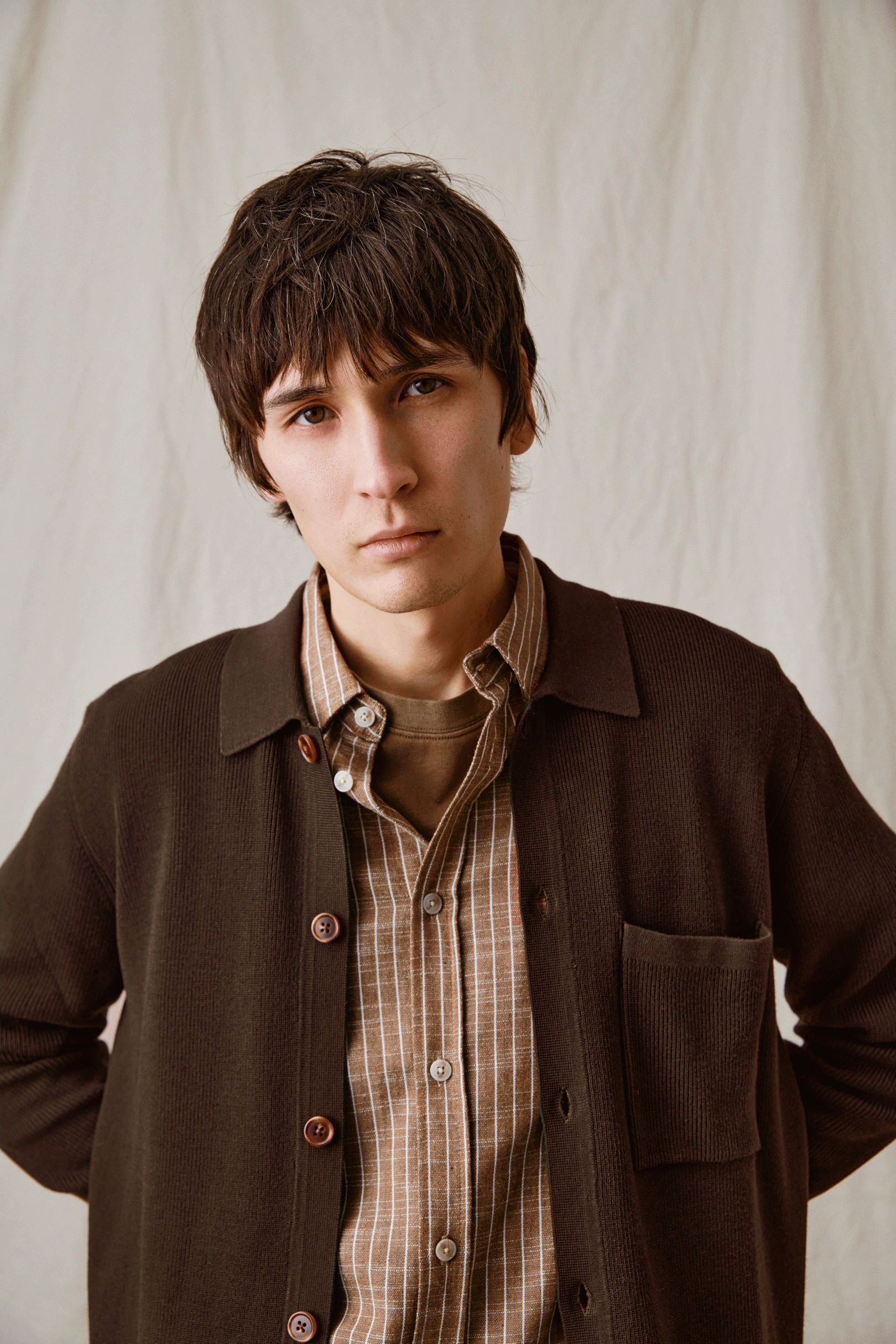 AKSVEND NEEDLE RIB KNIT CARDIGAN - Teak